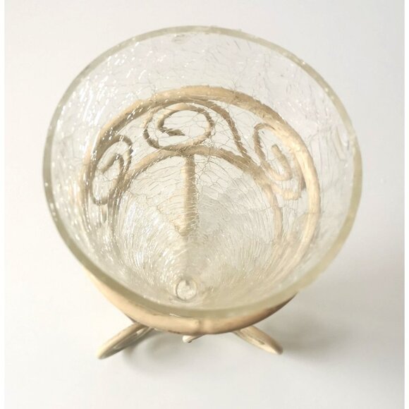 Crackle Glass Vase in a Metal Frame Vintage - Picture 3 of 7